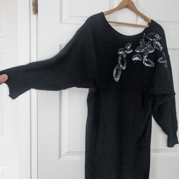 Black Sweater Dress Soft Sequins M 80s - Picture 4 of 8